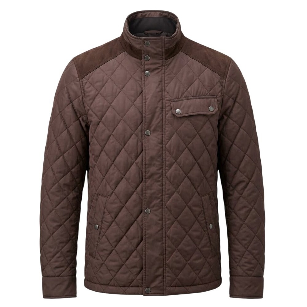 Tumi Mens Quilted Barn Jacket Brown Diamond Suede Trim Full Zip Coat Small 40